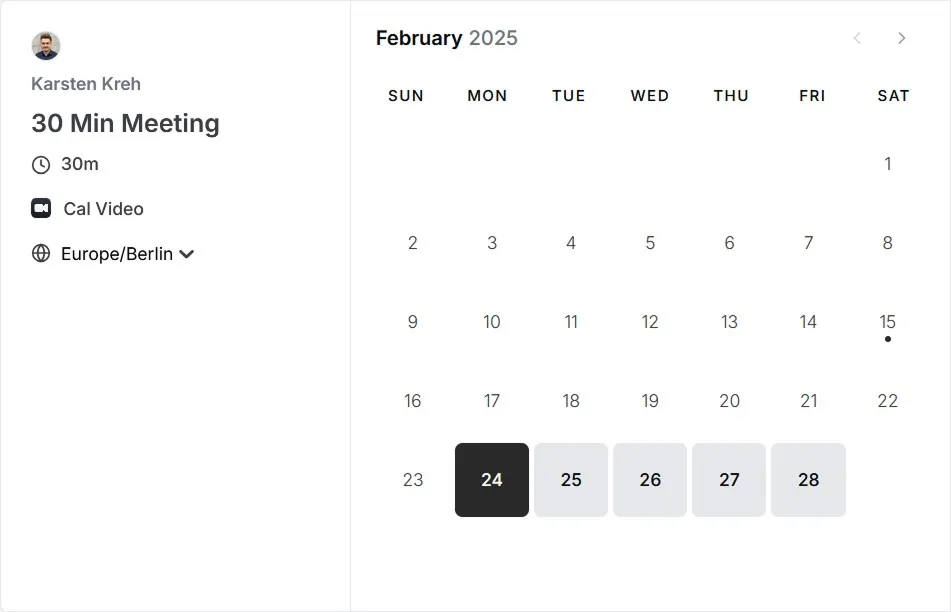 Cal.com Buchungswidget für Safina AI Demo-Termin