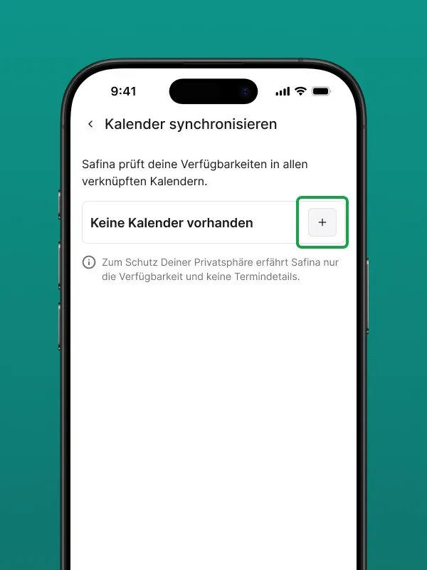 Auswahlbildschirm zum Hinzufügen eines Kalenders für die Safina AI Kalenderintegration. Dem Nutzer werden die Optionen 'Google Kalender' und 'Microsoft Kalender' angeboten, um die automatische Terminbuchung einzurichten.